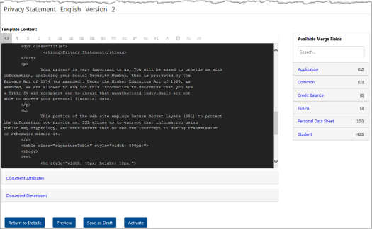 Template toolbar
